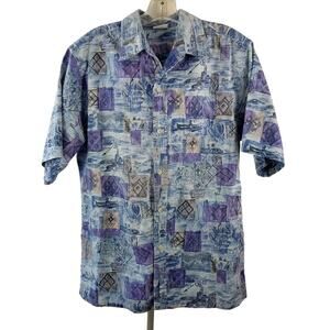 Go Barefoot Blue Purple Hawaiin Men's Short Sleeve Vintage Tropical Beach Shirt